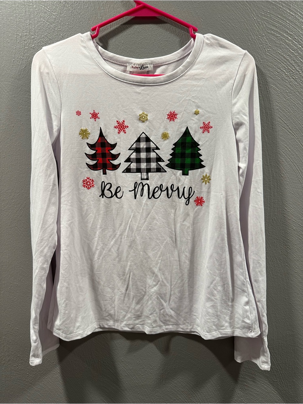 Be Merry White Girls' Long-Sleeve Holiday Tee